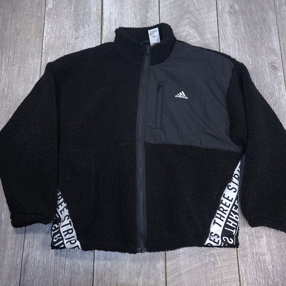 Adidas Jacket Womens 2XL Black BOA Fleece Full Zip Bomber Jacket - Picture 1 of 6